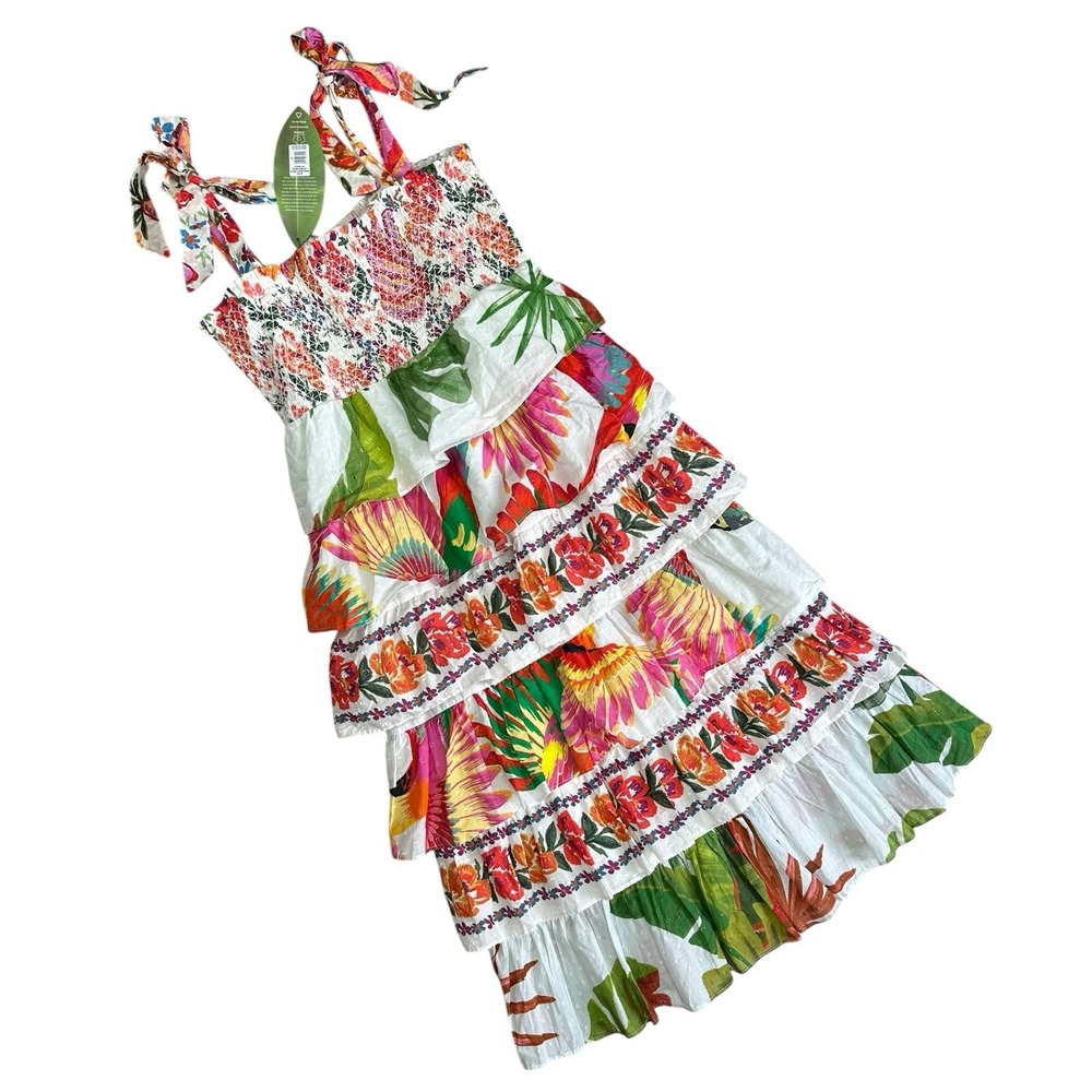 NWT Farm Rio Tiered Maxi Dress Mixed Print Layered Multicolor Floral Women XL